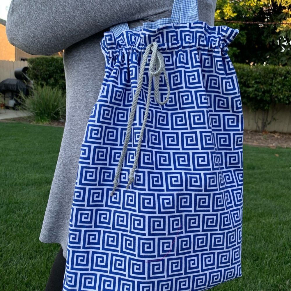 💙Handmade blue and white pattern tote bag